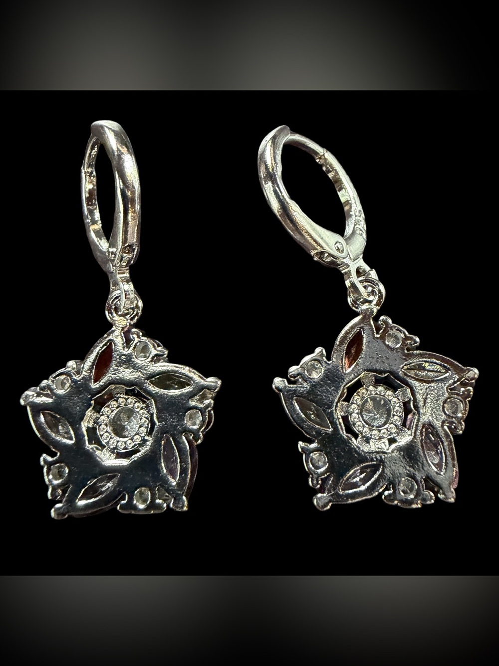 Multi-Stone Silver Drop Earrings - Colorful Floral Cluster - Picture 2 of 4